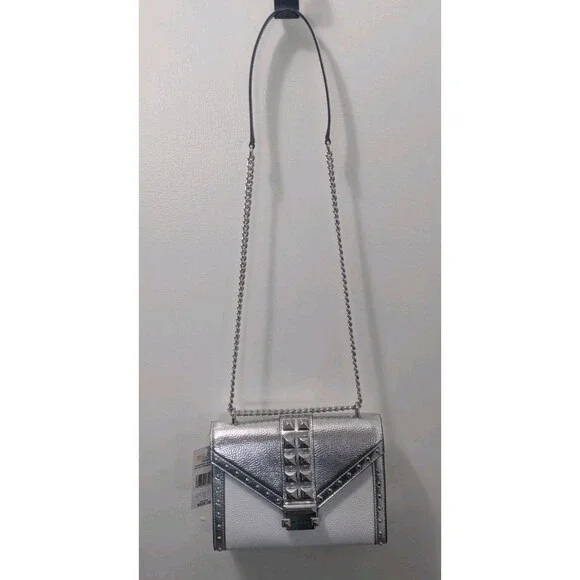 Michael Kors Studded Whitney Bag - Silver, White, Leather, Chain Strap, NWT - Picture 9 of 14